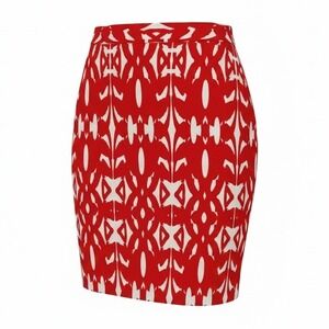 Van Heusen Studio Pencil Skirt Womens 4 Red White Geometric Cotton Career Casual